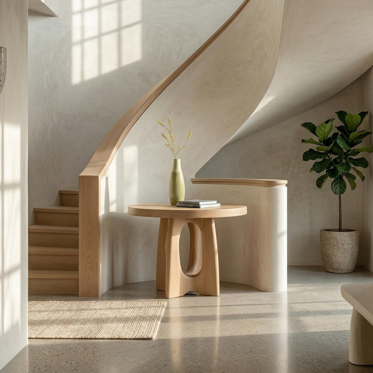 Round Entryway Center Table, Solid Wood Pedestal Foyer Table for Staircase, Hallway & Living Room