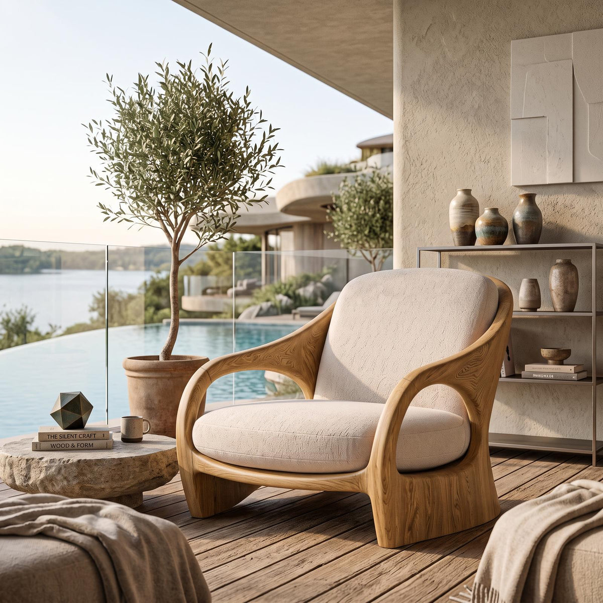 Spry Interior Modern Sculptural Wooden Lounge Chair, Unique Accent Armchair for Living Room or Reading Corner, Model SITHTTCHR042