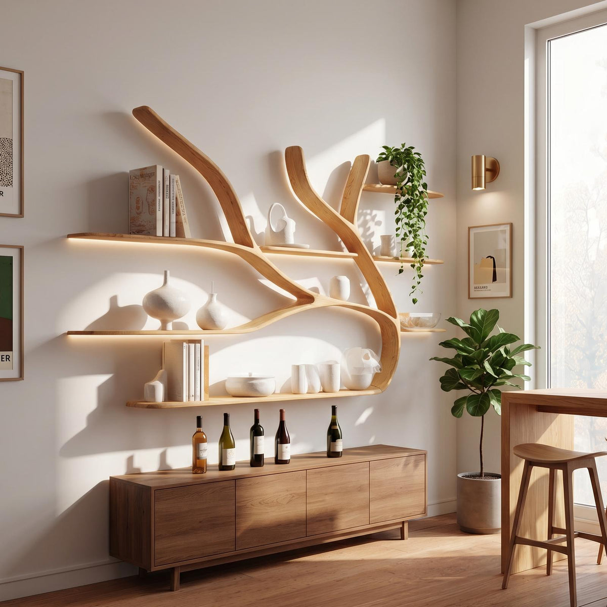 Minimalist Tree Branch Floating Bookshelf for Living Room