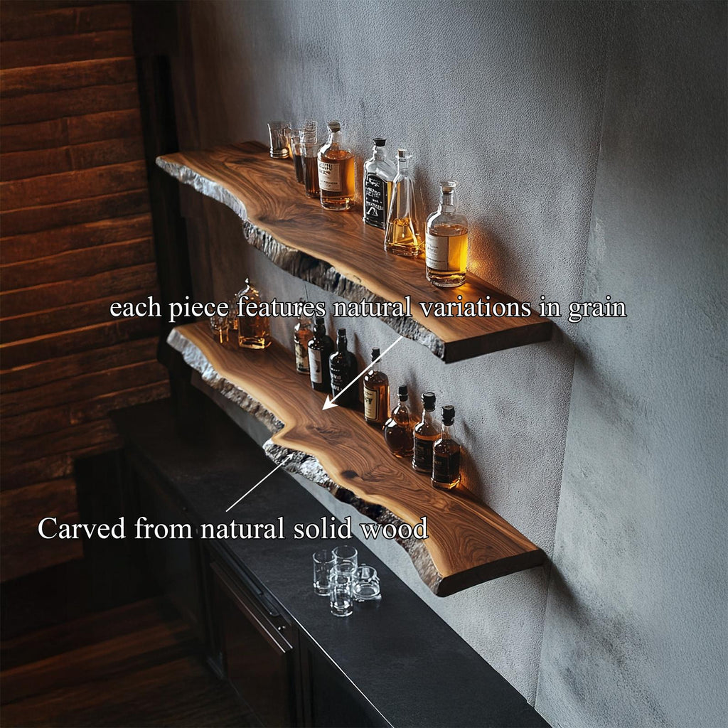 Handcrafted Live Edge Bar Shelf Solid Wood Dining Room Interior Storage
