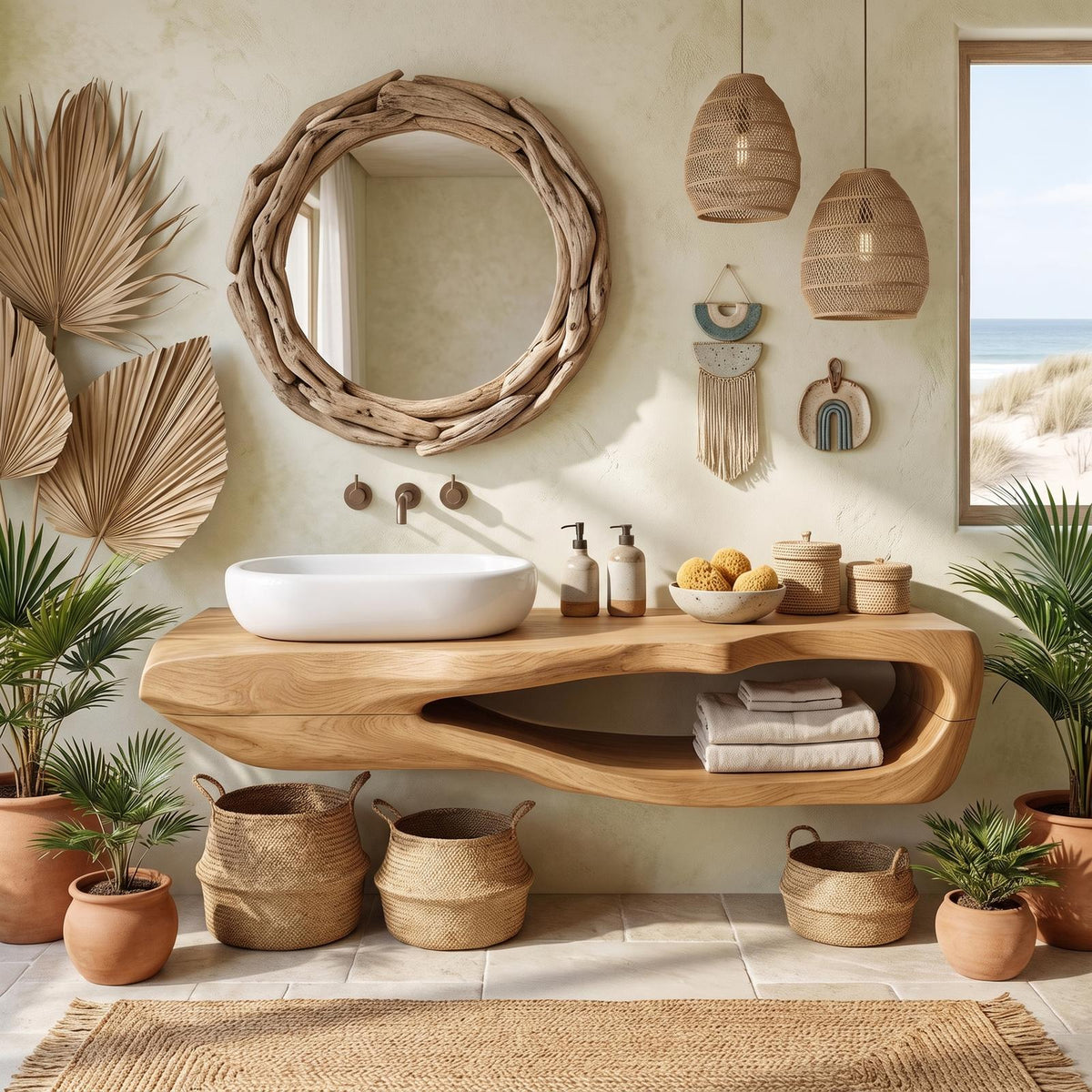 Spry Interior Rustic Solid Wood Bathroom Shelf, Wall Mounted Floating Storage Organizer Rack for Industrial Style Bathrooms, SILDTTNBAS007