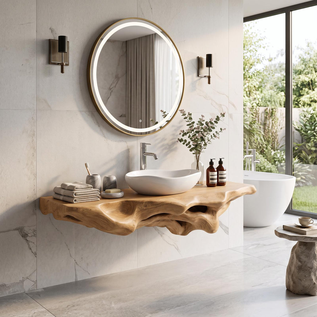 Handcrafted Solid Wood Bathroom Shelf, Wall Mounted Floating Rack & Towel Storage Organizer Cabinet Decor