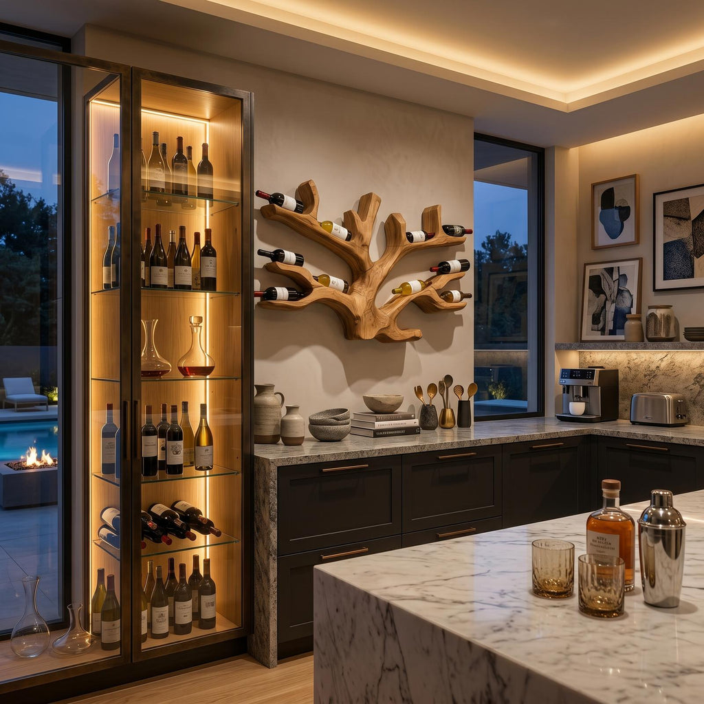 Artistic Wine Holder Wall Rack, Handcrafted Solid Wood Hanging Bottle Display Shelf for Home Bar
