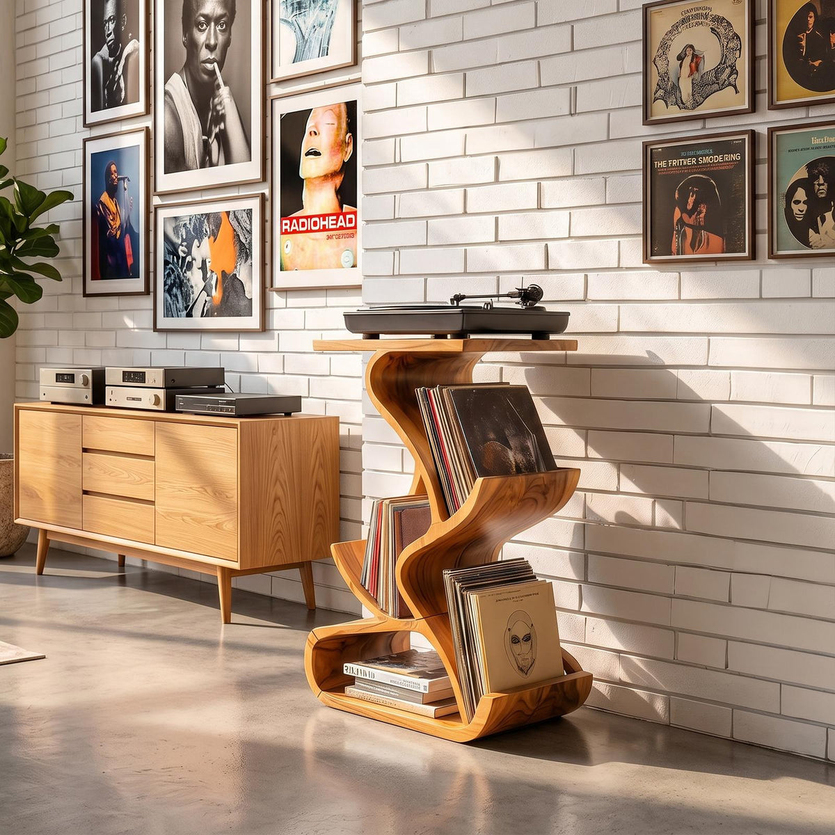 Handcrafted Record Stand With Storage For Furniture