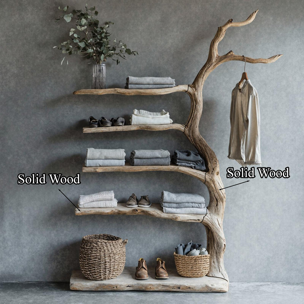 Driftwood Tree Branch Coat Rack With Shelf Shoe Storage