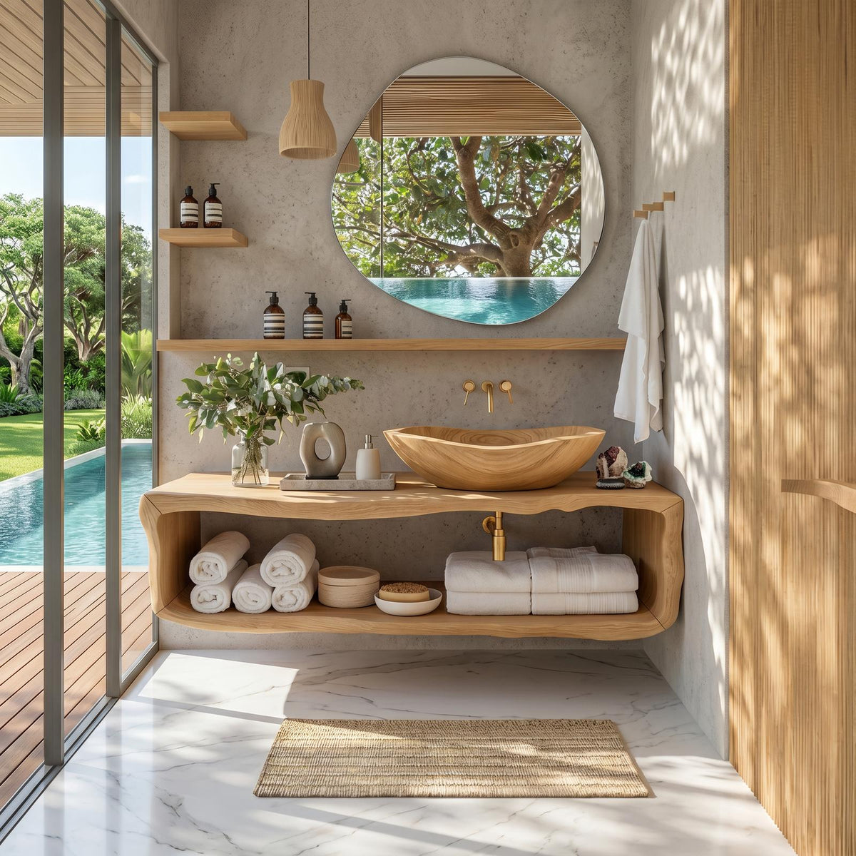 Handcrafted Wooden Vanity For Bathroom Natural Look SILDTTRBRV024