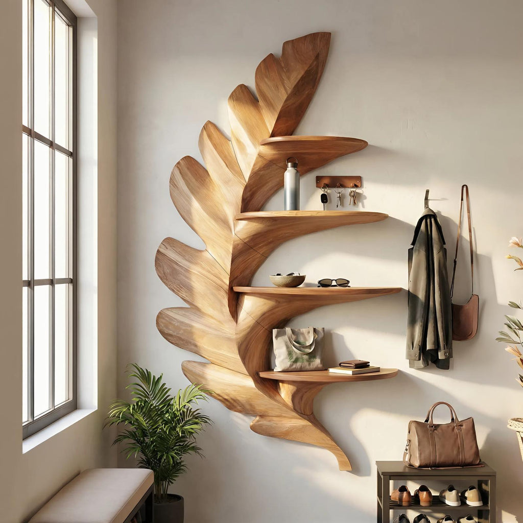 Contemporary Floating Wall Shelf, Handcrafted Minimalist Solid Wood Entrance Storage Organizer & Display Rack
