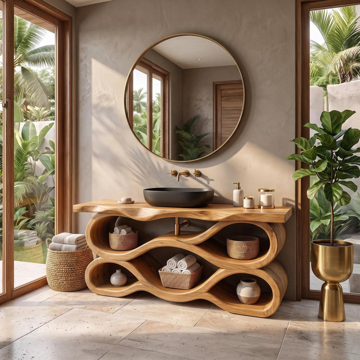 Mediterranean Live Edge Bathroom Vanity Luxury Bathroom
