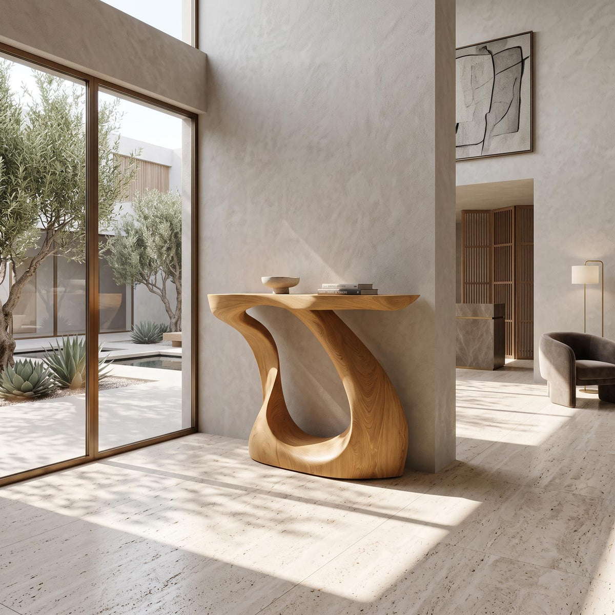 Spry Interior Modern Live Edge Entryway Table, Sculptural Solid Wood Console Table for Luxury Living Room and Hallway Accent, SILDTTNCS071