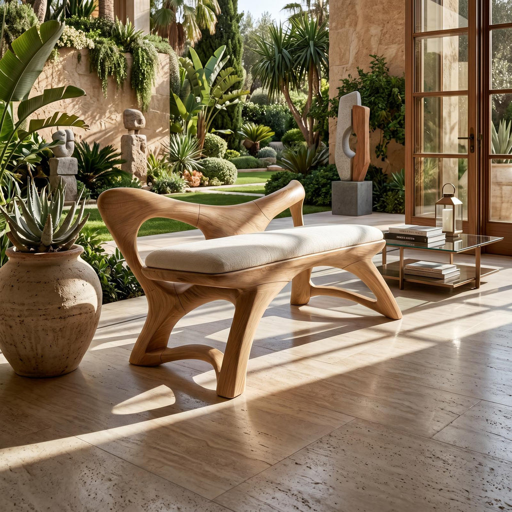 Organic Modern Wooden Bench Luxury Entryway