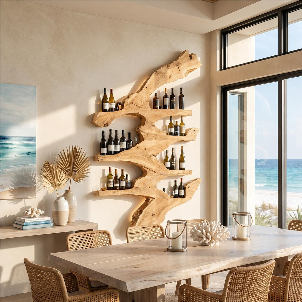Handcrafted Wooden Wine Stand, Free-Standing Countertop Wine Bottle Rack & Display Holder for Kitchen & Bar