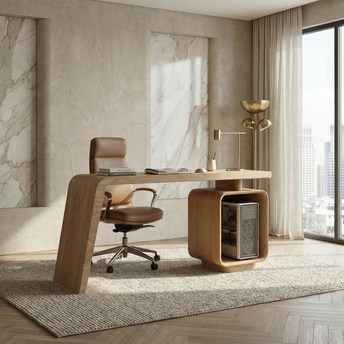 Modern Work Desk, Solid Wood Computer PC Writing Desk for Home Office & Study Room
