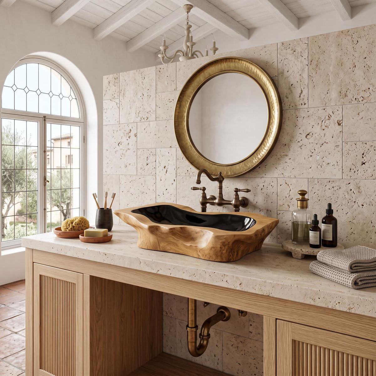 Rustic Handcrafted Wooden Vessel Sink For Bathroom Decor