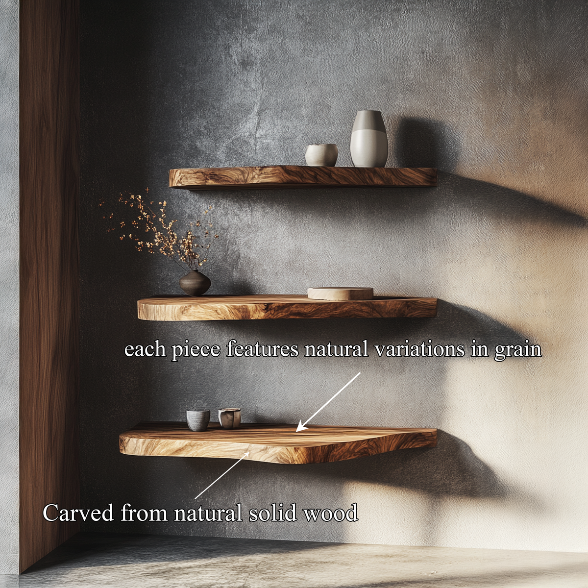 Rustic Artistic Solid Wood Floating Shelf, Handmade Decorative Wall Mount Shelf, Living Room Statement Art Piece