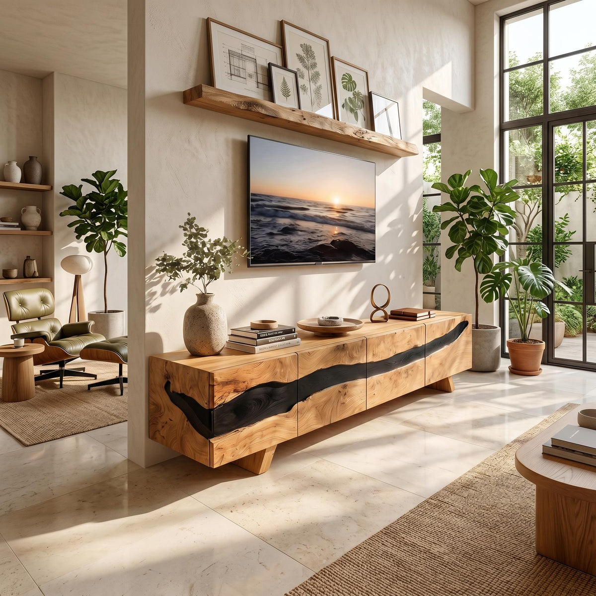 Mid Century Solid Wood Entertainment Stand, Retro Wooden TV Console & Media Center Cabinet for Living Room