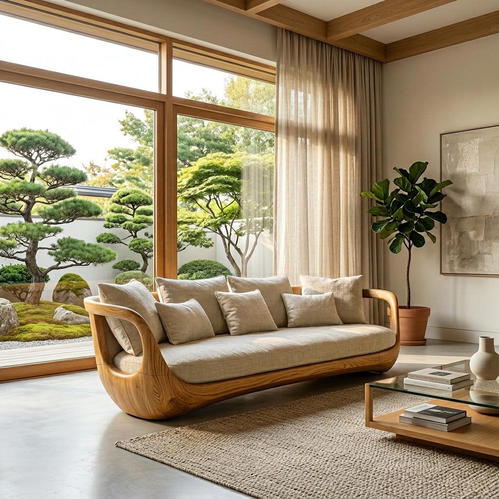 Organic Modern Sculptural Wooden Sofa, Artistic Living Room Couch, Contemporary Premium Timber Loveseat