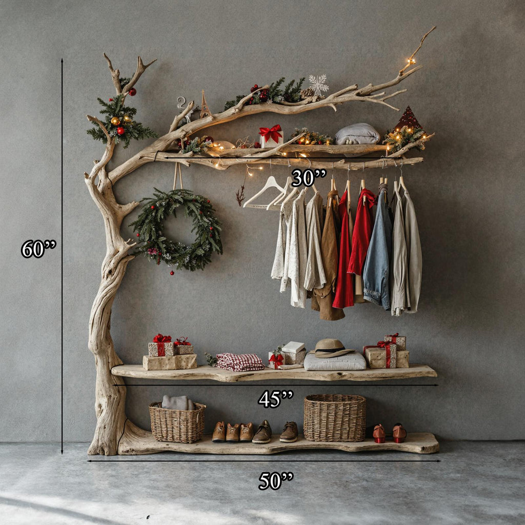 Wall Mounted Coat Rack Driftwood Tree Branch Coat Rack With Shelf