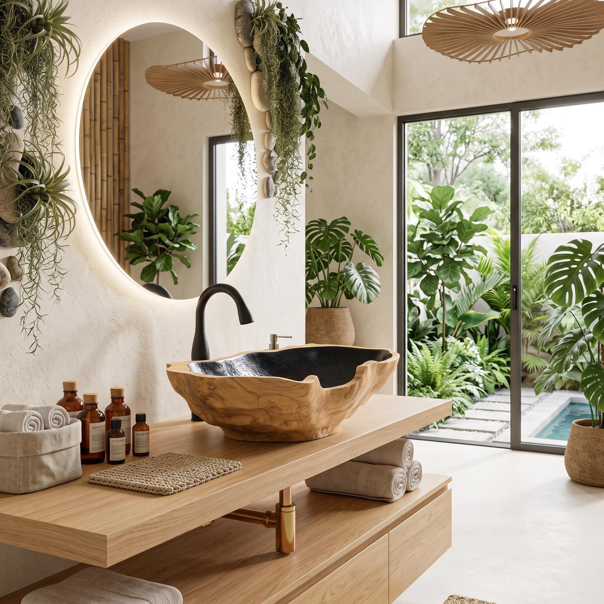 Mid Century Solid Wood Sink For Elegant Bathroom Setup