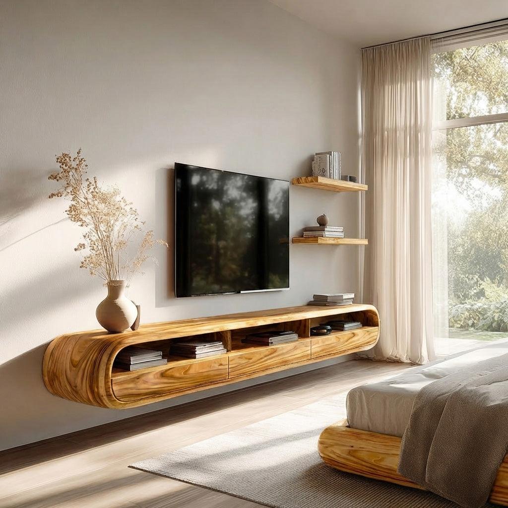 Modern Natural Wood Wall Mounted TV Cabinet For Living Room