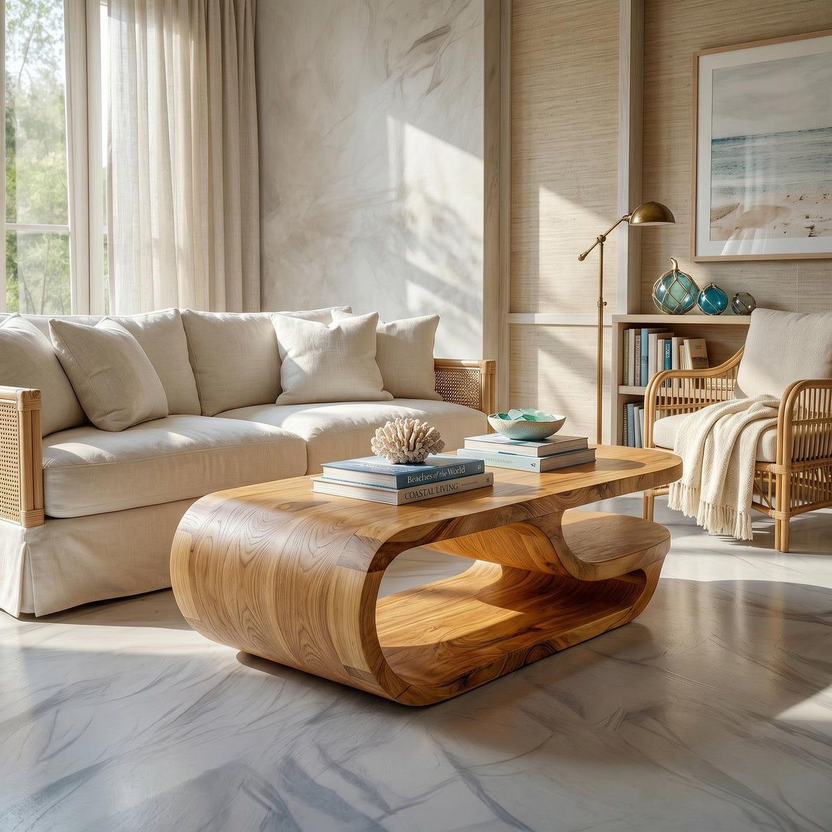 Luxury Oval Solid Wood Coffee Table, Modern Contemporary Center Table for High-End Living Room and Lounge