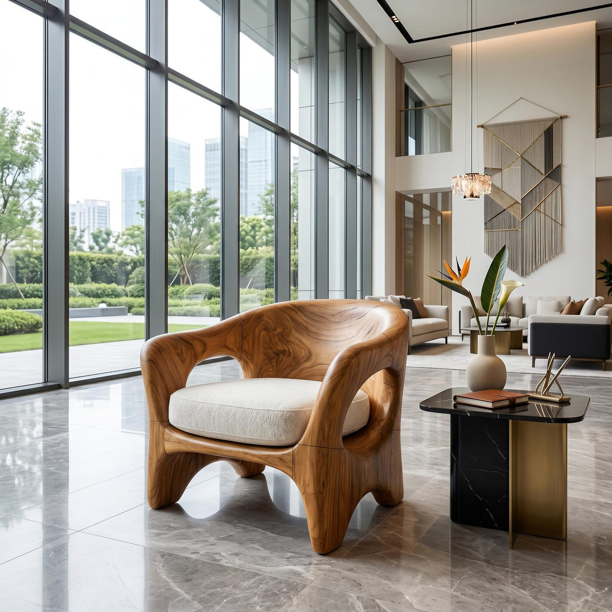 Modern Organic Wooden Chair Designer Reception Area SILDTTRCHR014