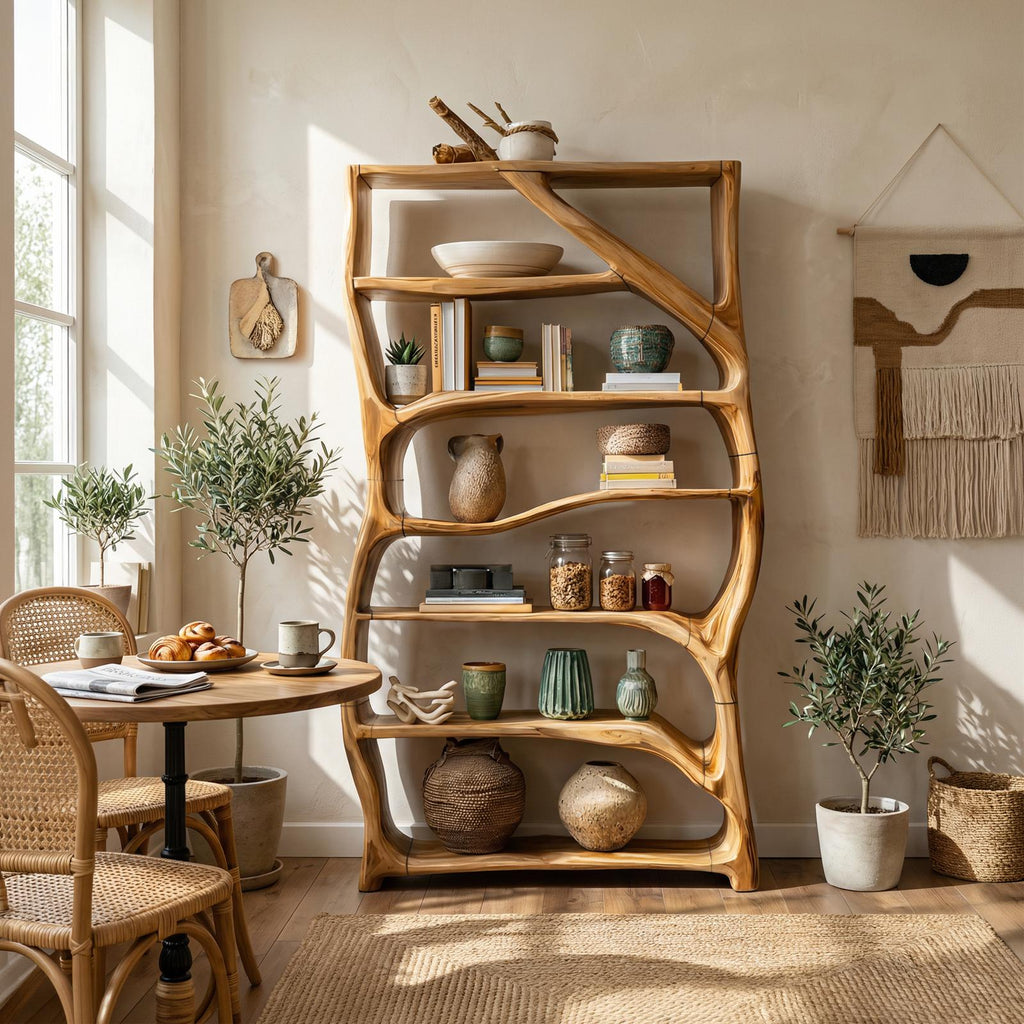 Minimalist Handcrafted Wood Bookshelf, Narrow Multi-Tier Book Storage Organizer Shelf for Small Space Bed Room