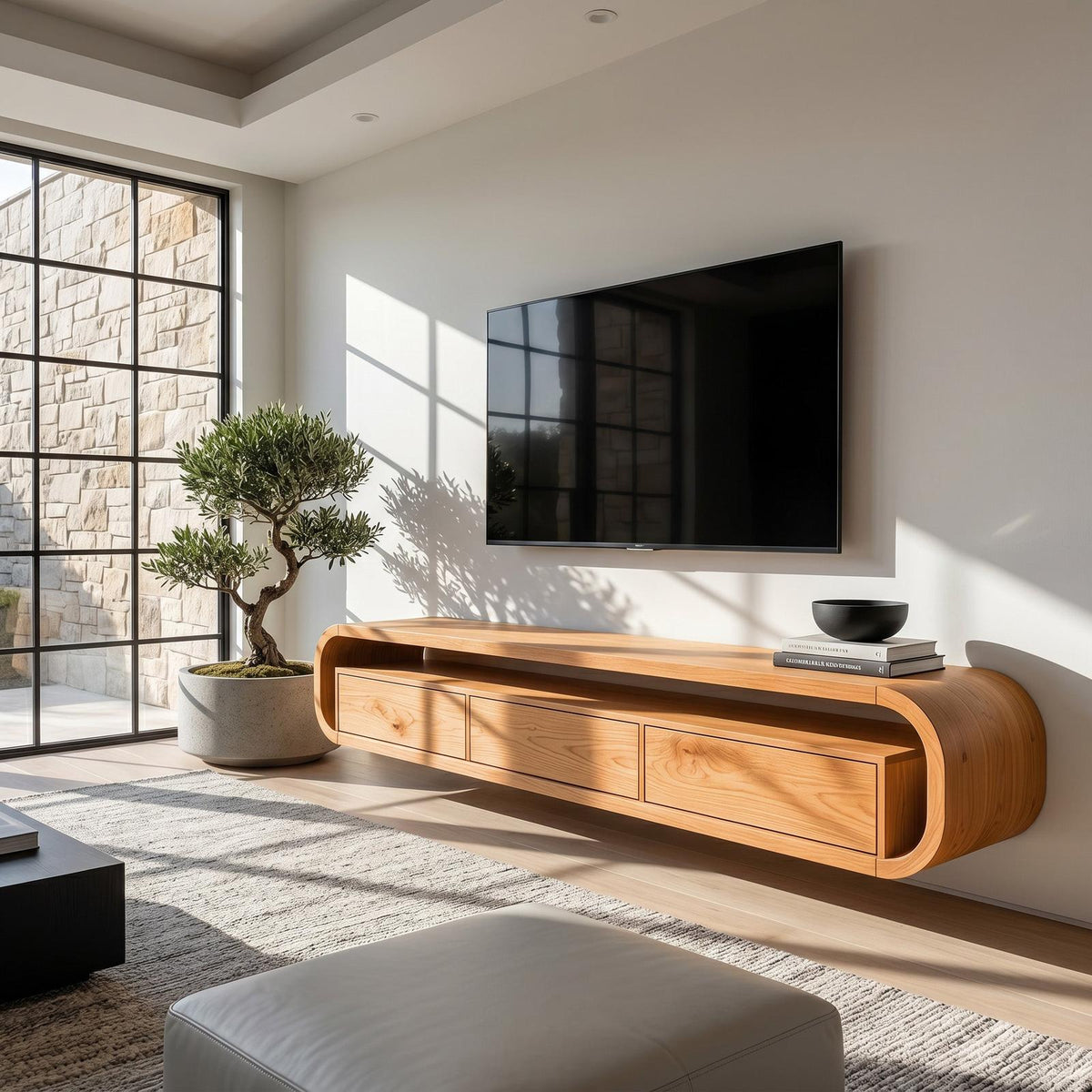 Modern Wooden Floating TV Stand For Living Room Storage