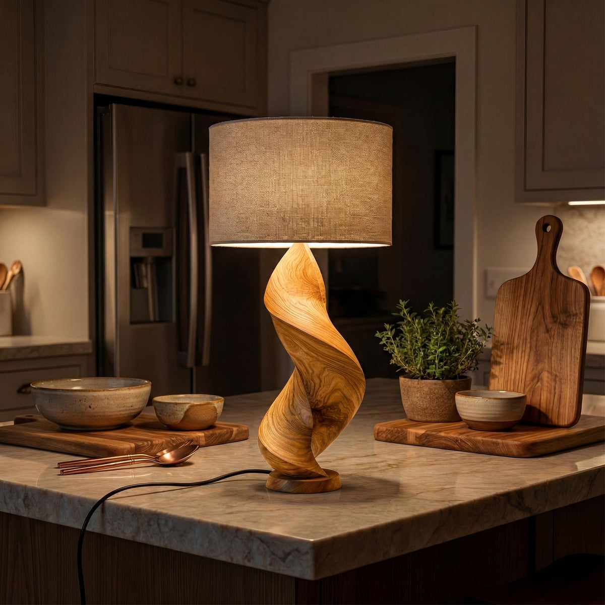 Organic Handcrafted Wood Ambient Lamp, Modern Sculptural Table Light for Bedroom Nightstand, Living Room & Dining Corner, SILDTTRLAM046