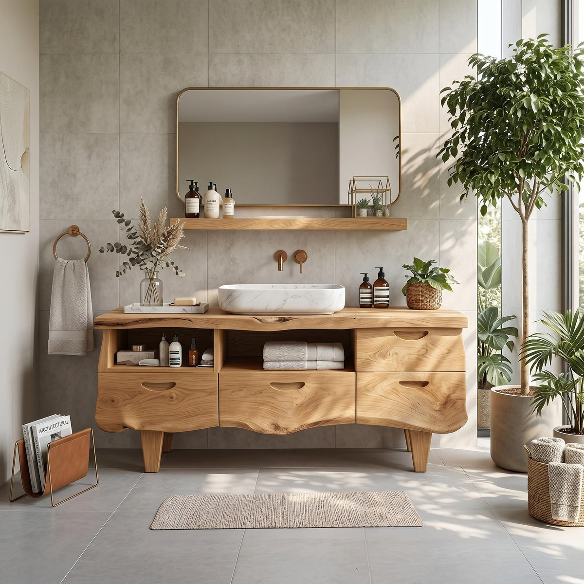 Farmhouse Solid Wood Bathroom Vanity, Handcrafted Single Sink Storage Console, Rustic Cabin Style Washstand