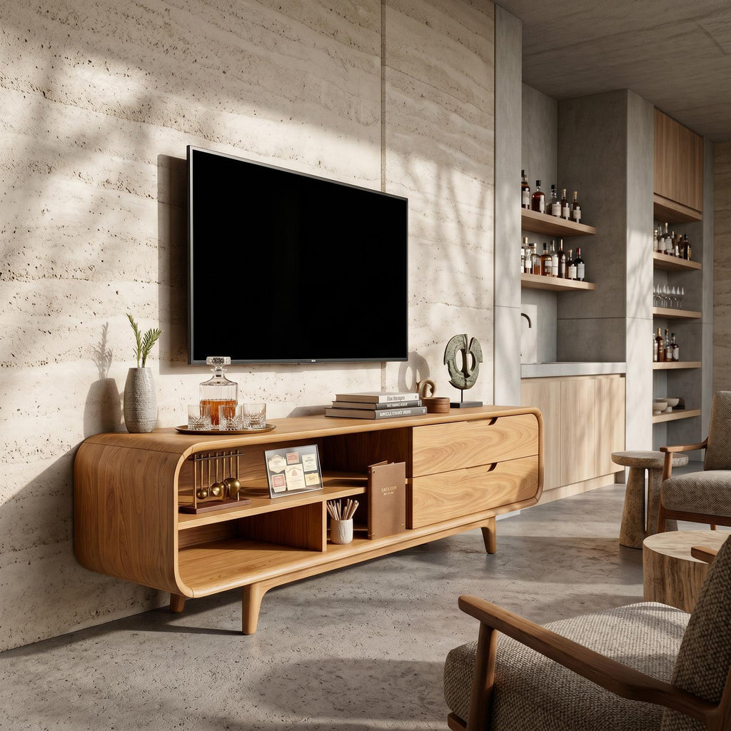Luxury Walnut TV Cabinet & Media Console, Elegant Master Suite TV Stand with Storage Cupboards, Solid Wood
