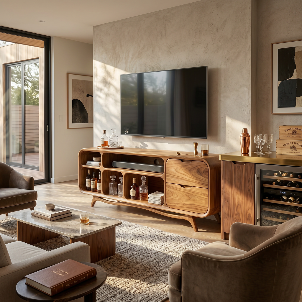 Organic Modern TV Stand, Solid Wood Minimalist Media Console & Entertainment Center Credenza