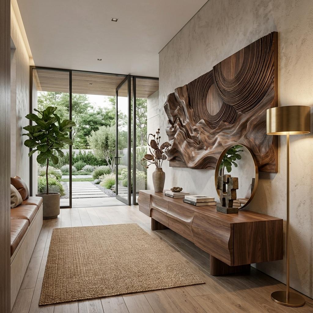 Layered Wave Wall Sculpture, Abstract Geometric Circular 3D Wood Wall Art Panel for Living Room Decor