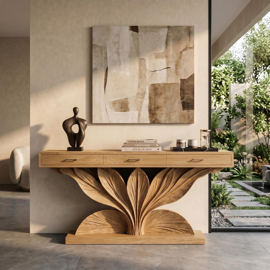 Coastal Leaf Base Console Table Luxury Entryway