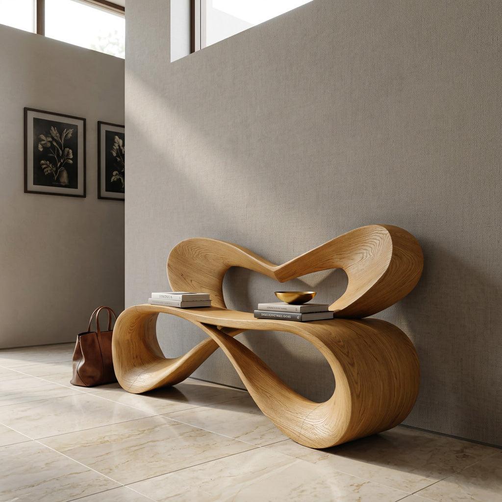Modern Bench With Heart-Shaped Backrest For Hallway