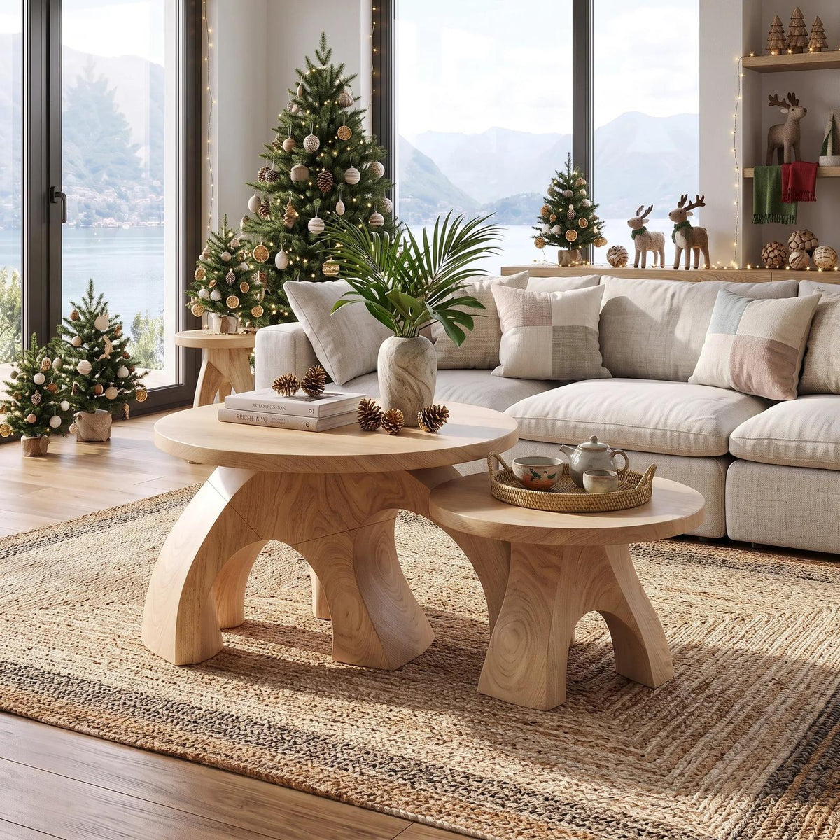 Handcrafted Xmas Round Coffee Table Luxury Apartment