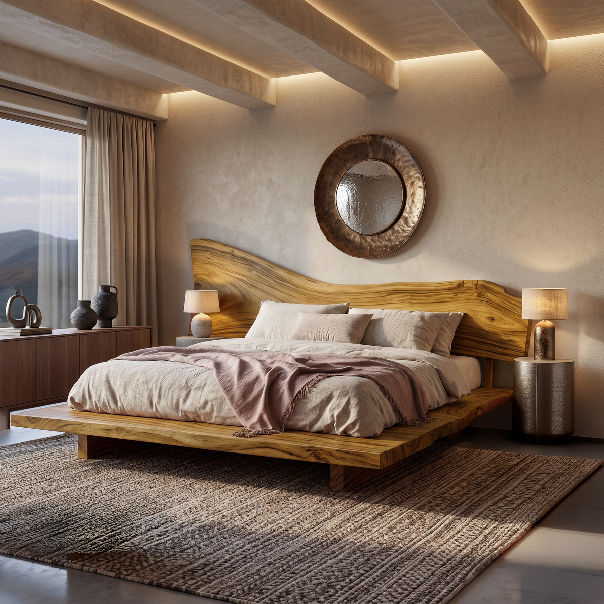 Sculptural Live Edge Bed Frame And Headboard For Master Bedroom SITHTTWO016