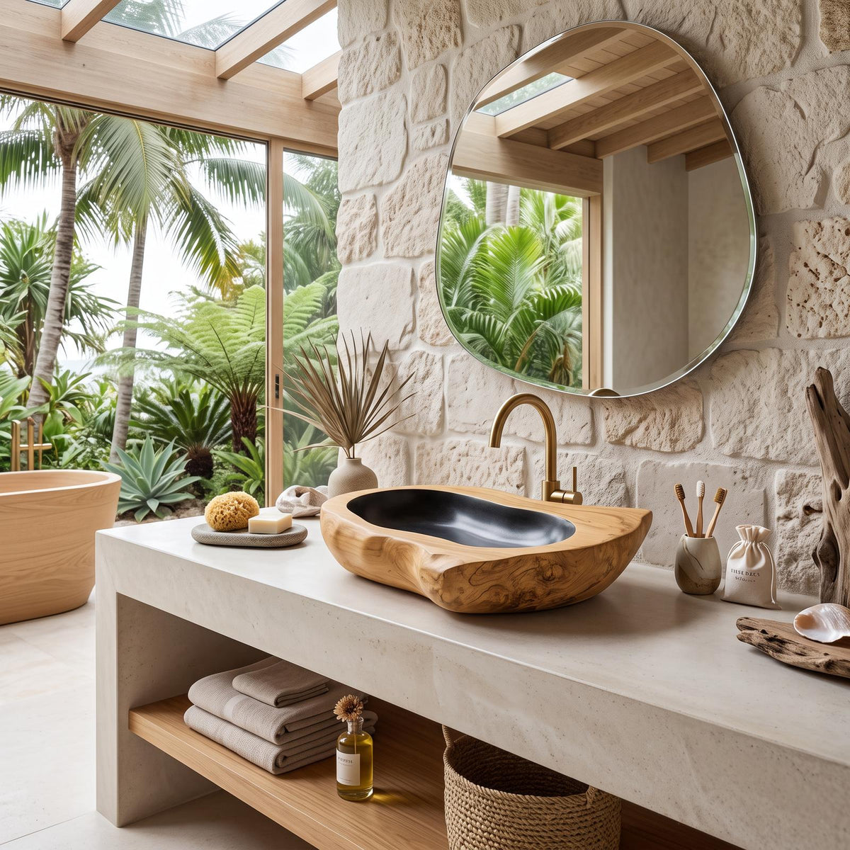 Rustic Farmhouse Solid Wood Sink For Bathroom Styling
