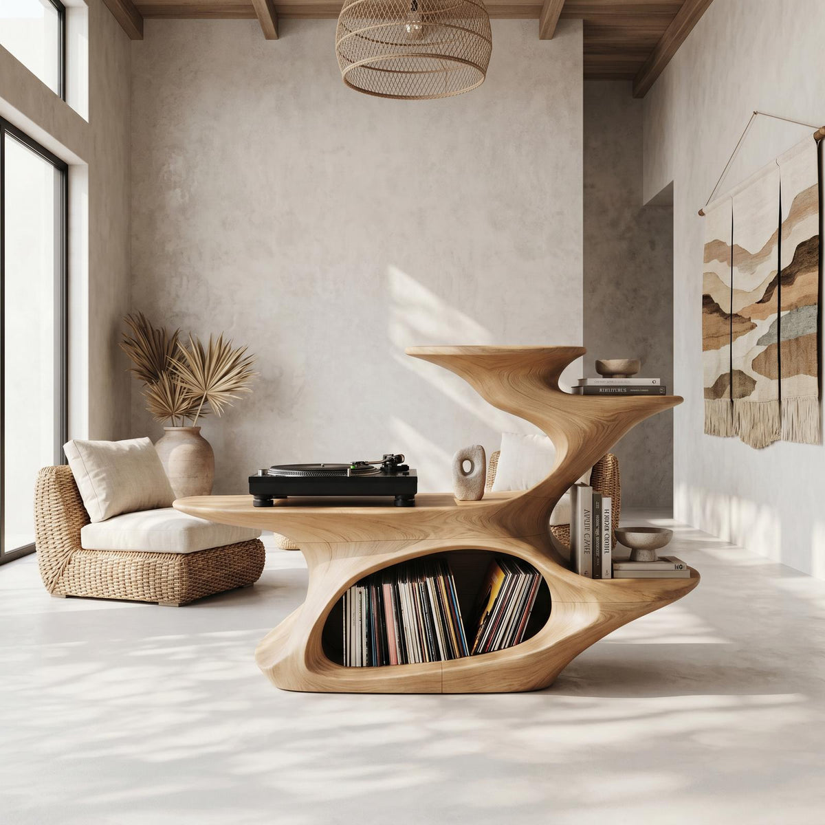 Handcrafted Live Edge Record Stand Unique Living Room