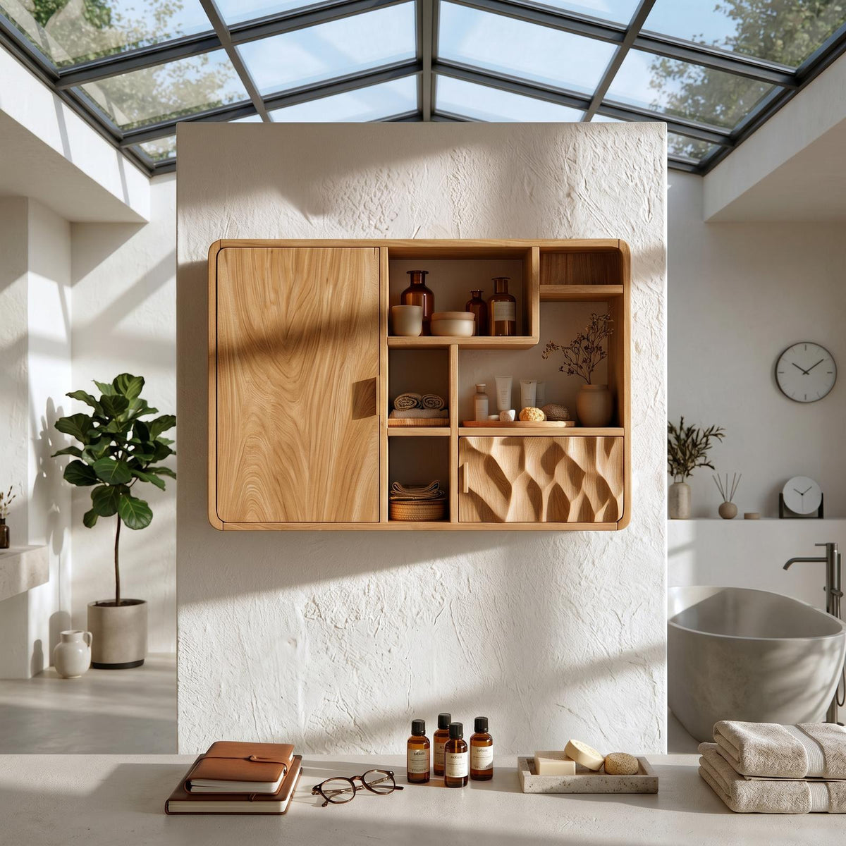 Spry Interior Architectural Wood Display Bathroom Cabinet, Guest Washroom Linen Storage Closet, SILDTTRBRC005