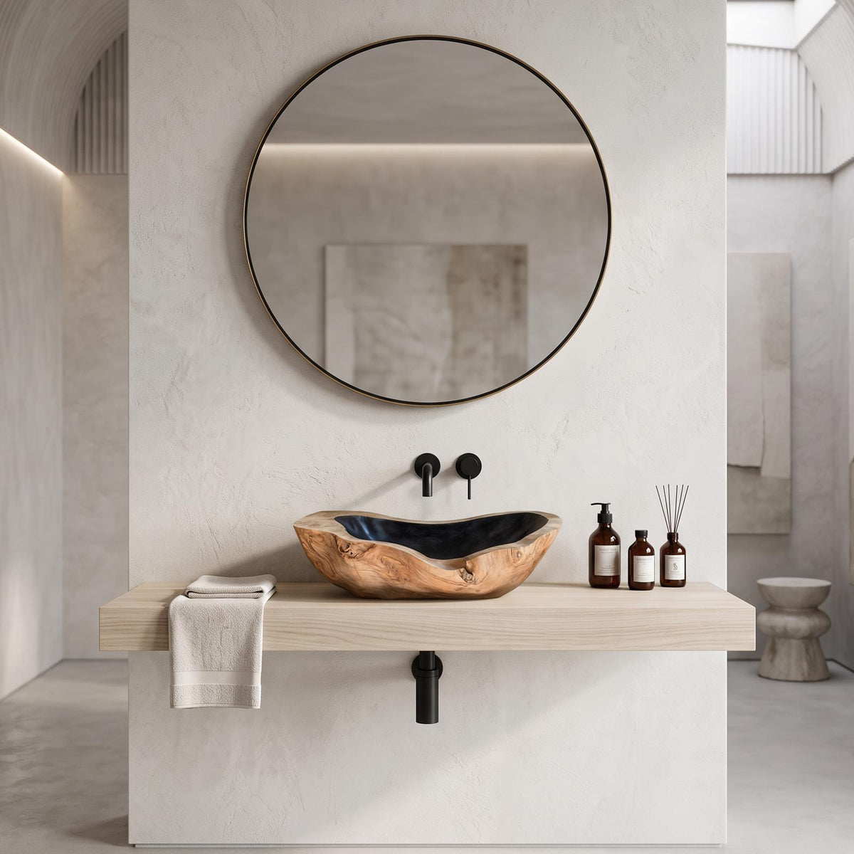 Handcrafted Wooden Vessel Sink, Eco-Friendly Rustic Solid Wood Wash Basin for Master Bathroom Vanity & Art Decor