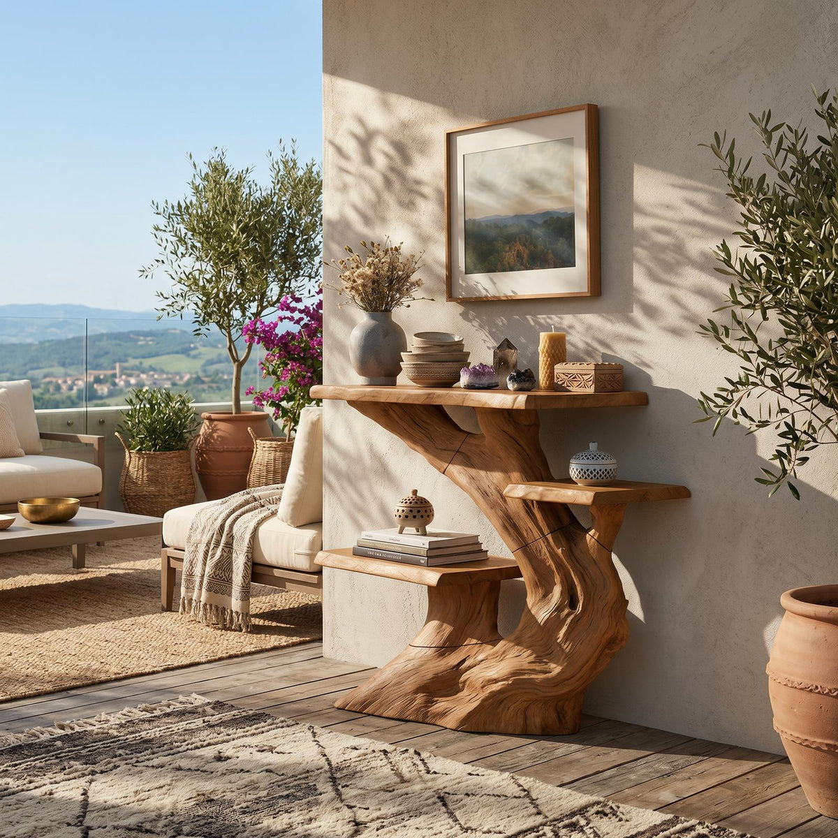Spry Interior Mountain Charcoal Wood Console Shelf, Weather-Resistant Patio Console Table & Foyer Buffet for Outdoor Dining, SILDTTRCS061