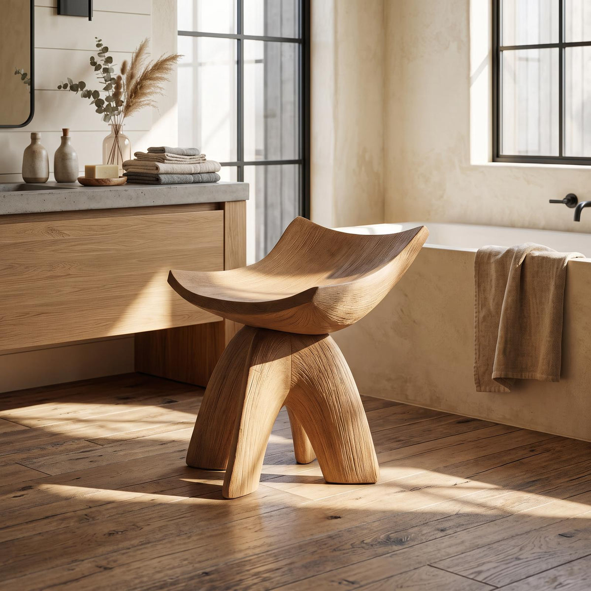 Rustic Shower Stool For Vintage Bathroom Aesthetic