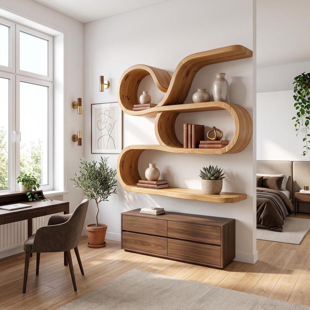 Coastal Wooden Floating Storage Shelves for Bathroom