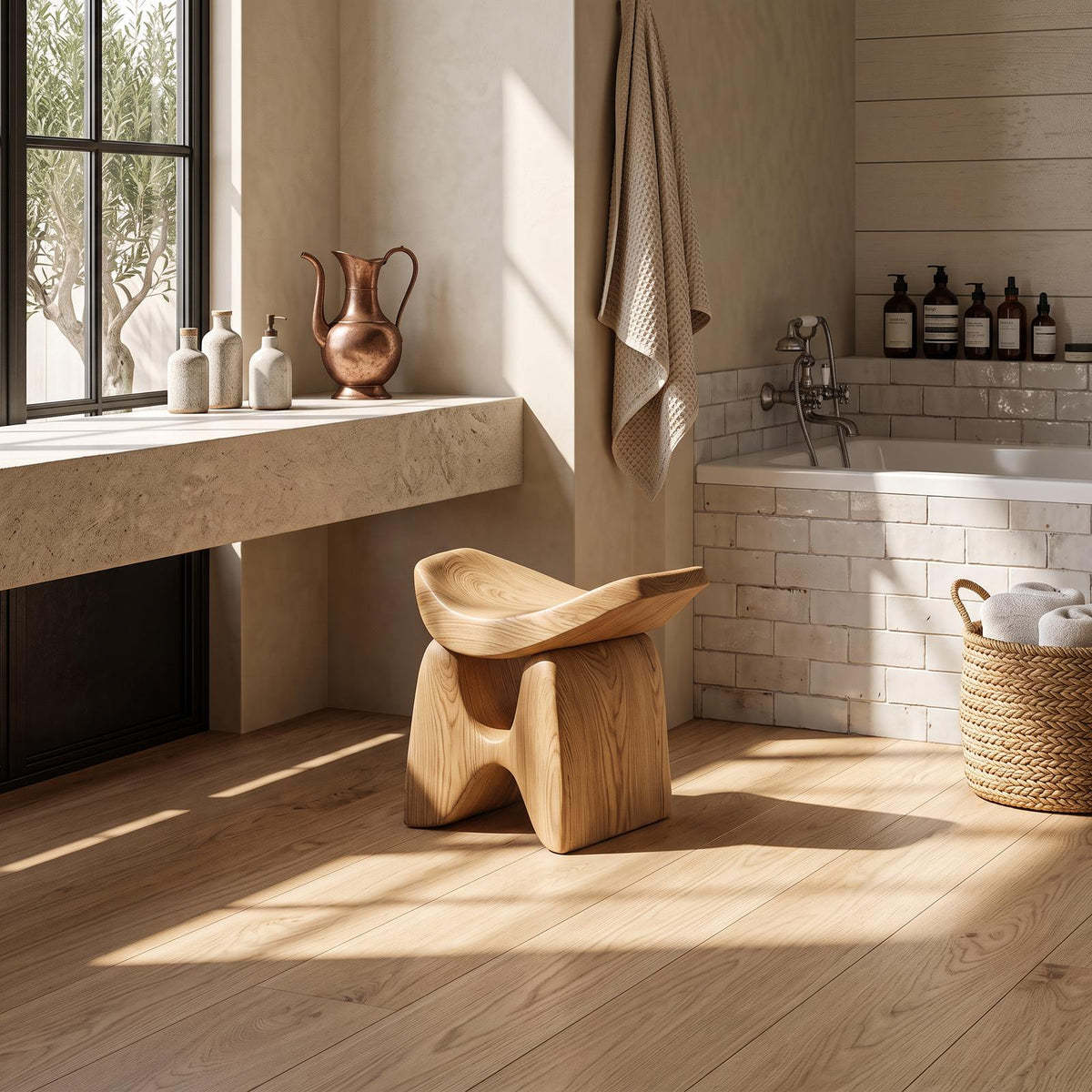 Mid Century Shower Stool For Elegant Bathroom Look