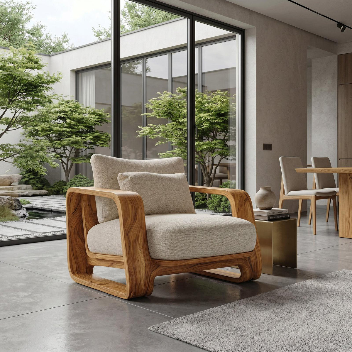 Organic Wooden Wide Armchair For Living Room