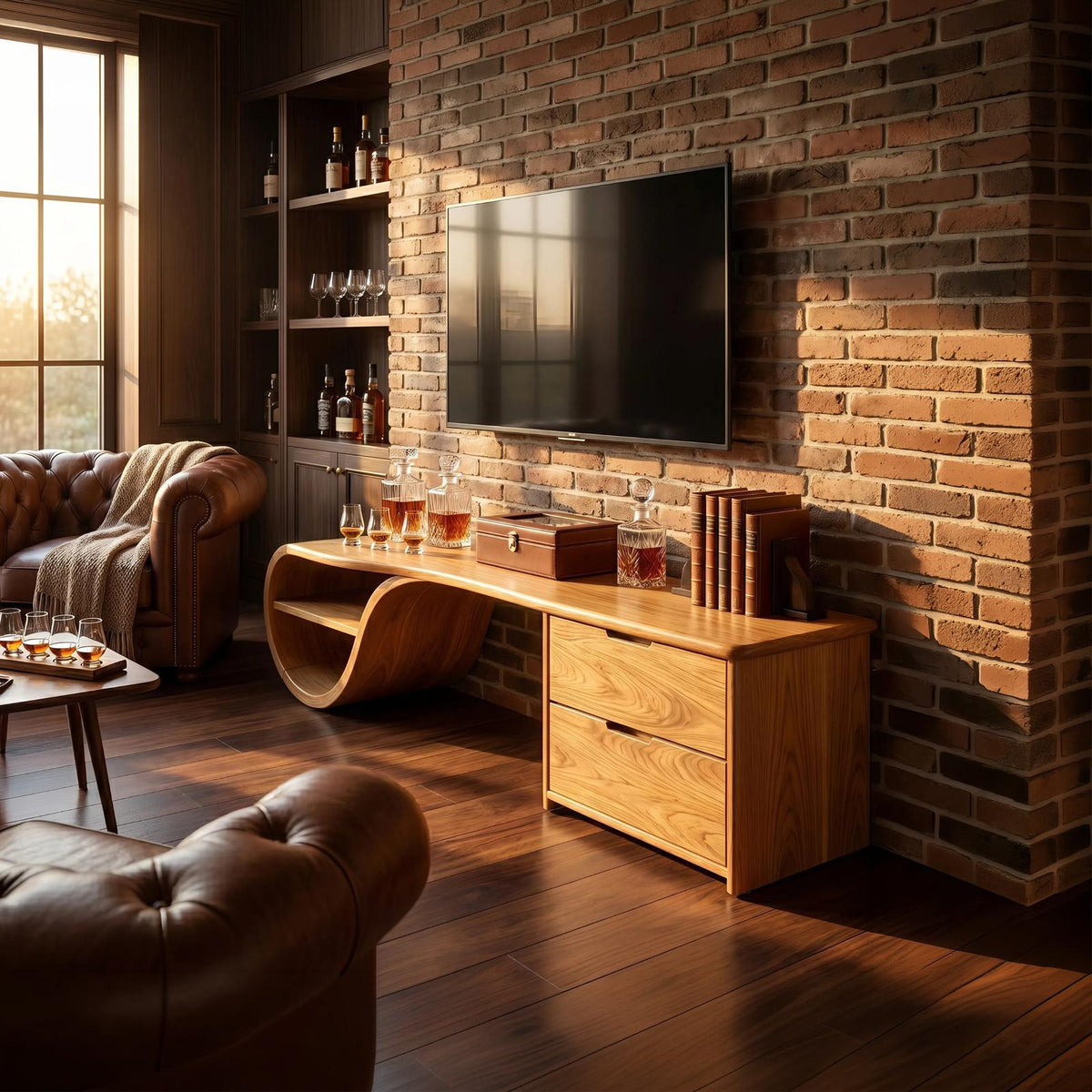 Scandinavian Organic Wood TV Console, Modern TV Stand and Entertainment Center Cabinet for Living Room