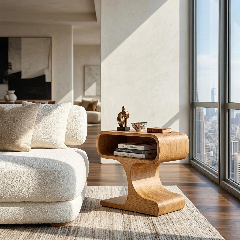 Handcrafted Wooden Side Table, Minimalist Round End Table for Living Room & Bedroom, Natural Finish, Model