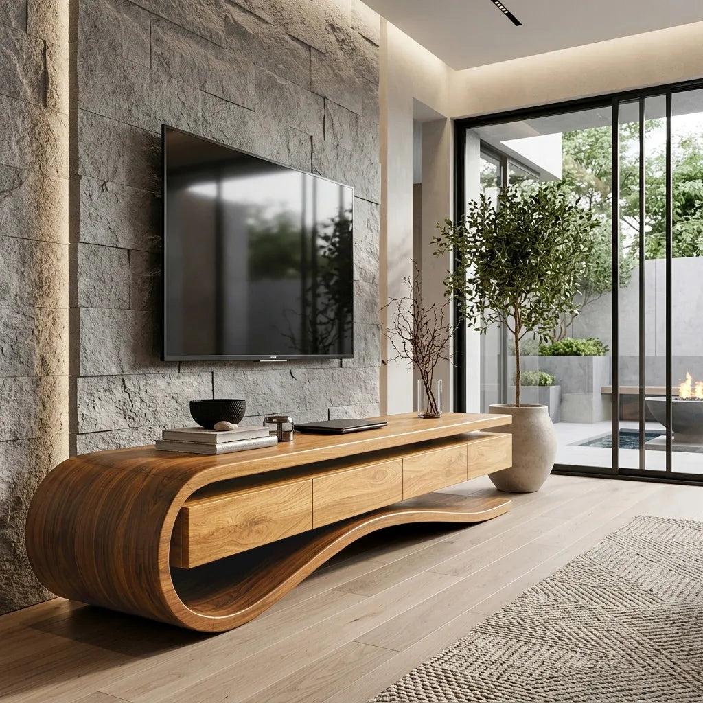 Contemporary Curved Rounded TV Console For Designer Living Room