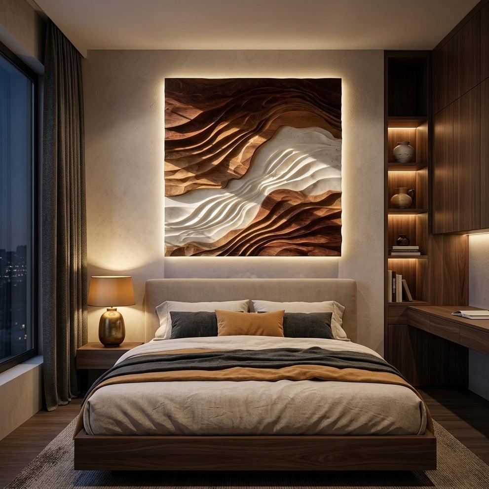 Spry Interior Statement Sculptural Wave Wood Wall Art, Handcrafted 3D Wooden Wall Sculpture Decor for Living Room & Office, RTTHHNWA139