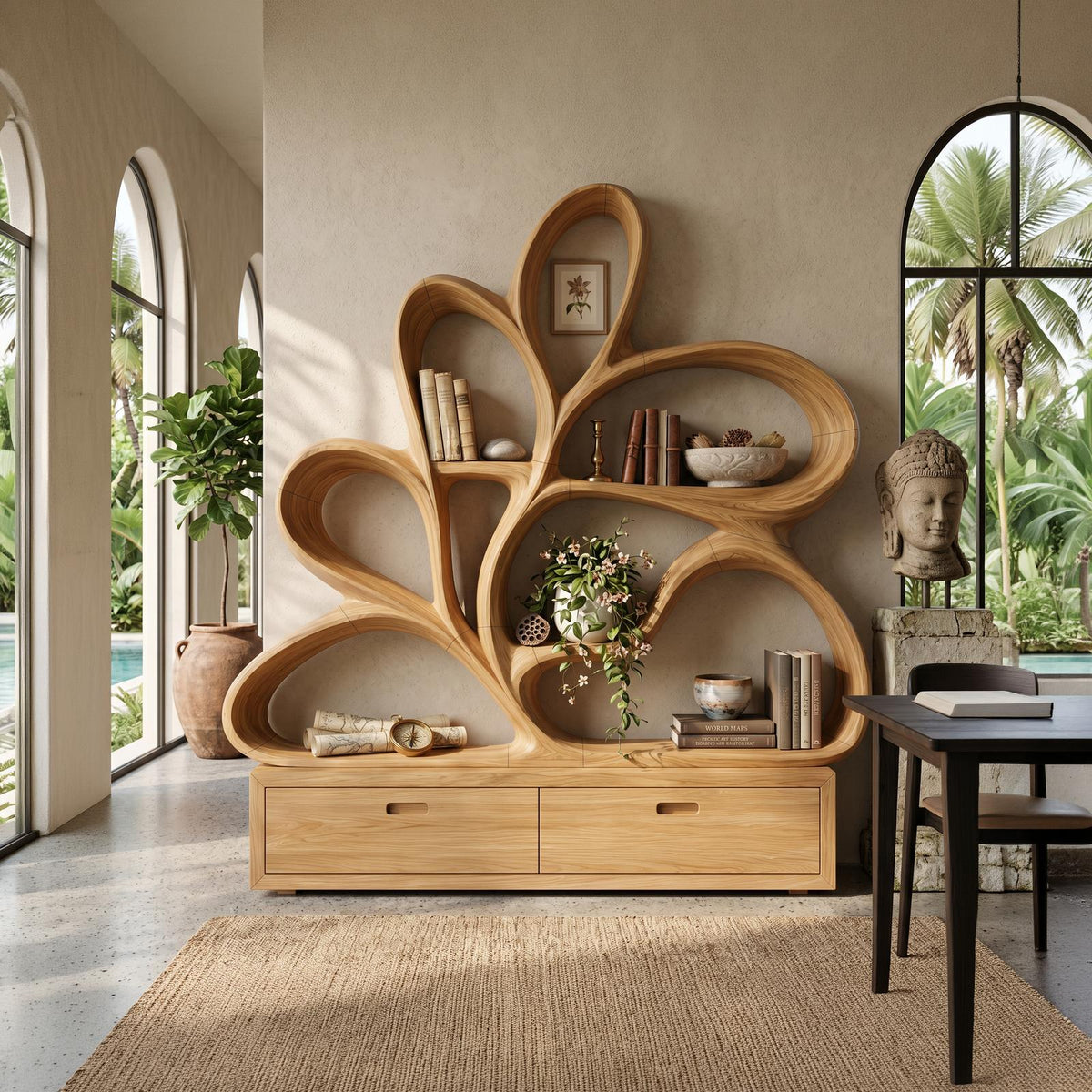Organic Curved Bookcase For Modern Living Room